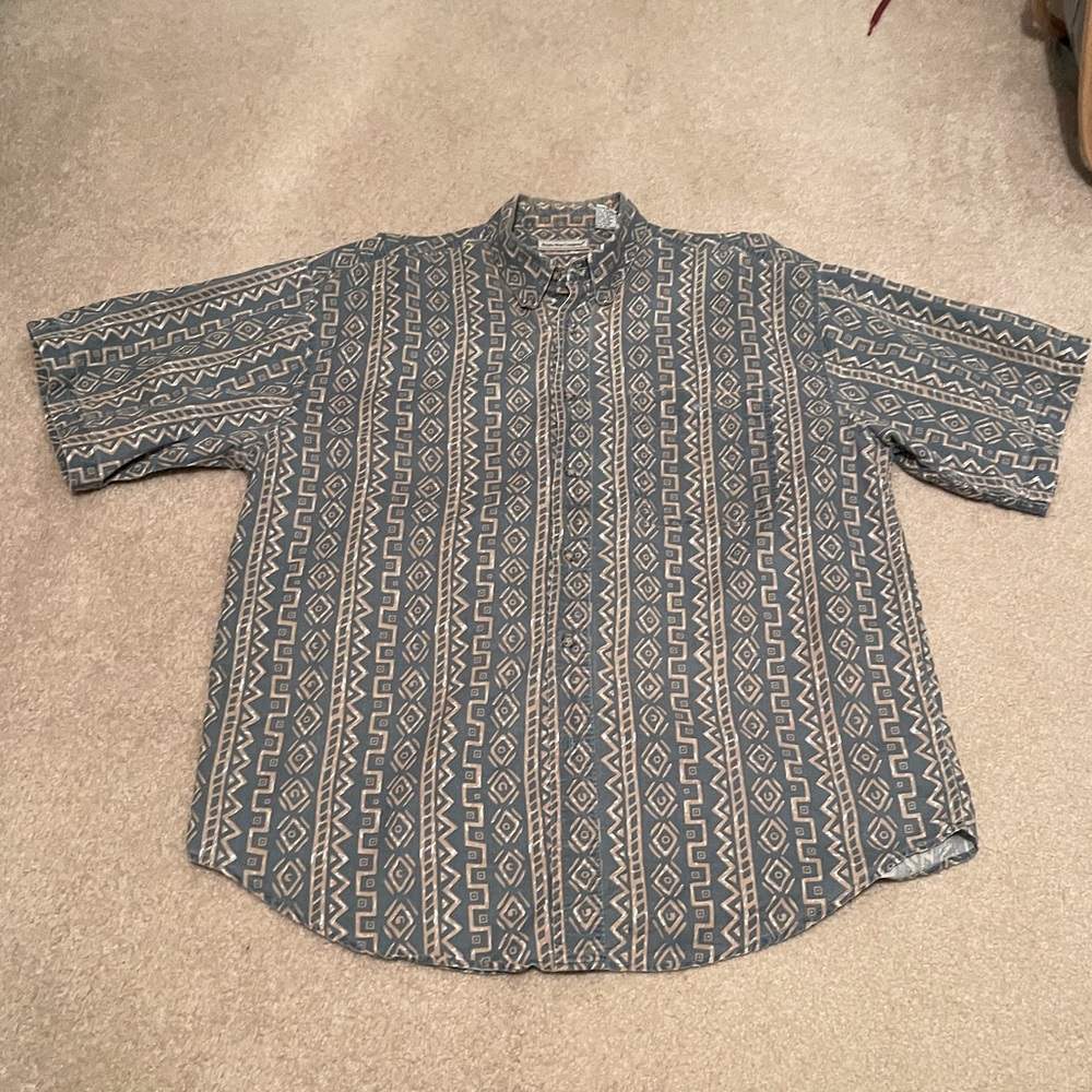Vintage Men's XL Bugle Boy Company Cotton Blend Geometric Patterned Button Polo